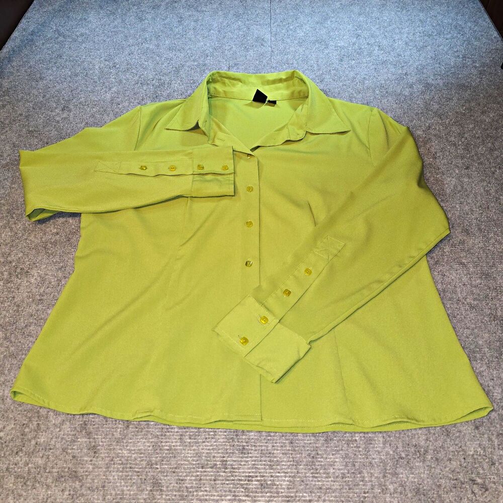Milano Women’s XL Green Solid Collared Long Sleeve Button-Down Blouse